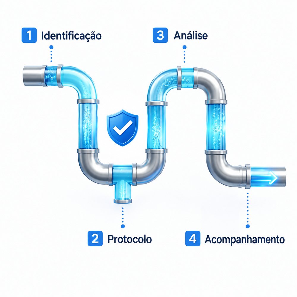 Fluxo em quatro etapas: identificação, protocolo, análise e acompanhamento